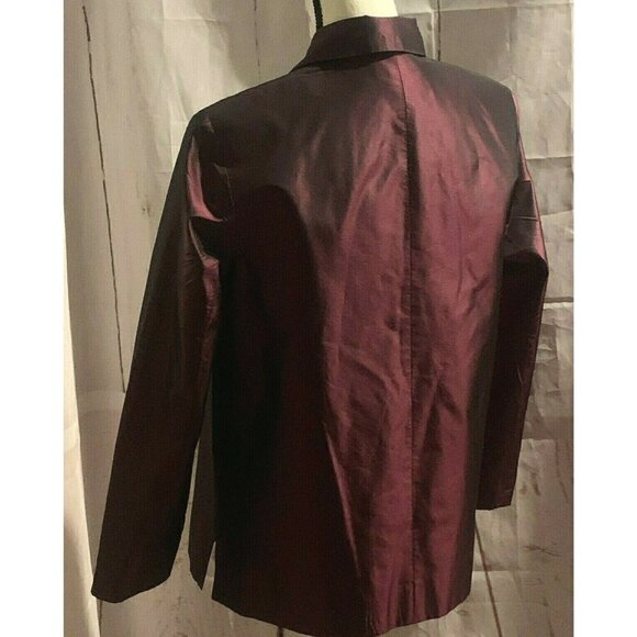 Talbots Petites Womens Button Front Silk Jacket Size 6P Burgundy Long Sleeve - Picture 7 of 12